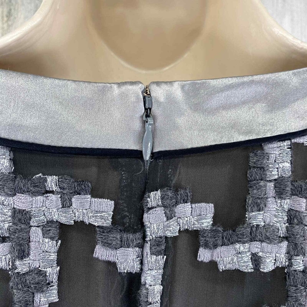 Adam Lippes Dress Womens 2 Geometric Silver Gray Silk Wool Festive Vintage - Picture 7 of 7
